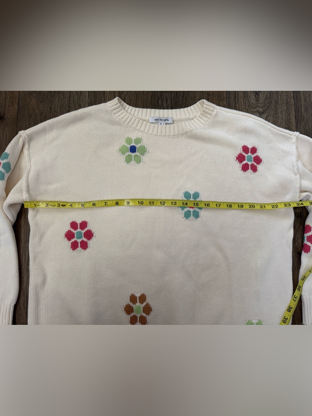Peace Love World Women's Ivory Cotton Knit Floral Crewneck Pullover Sweater L - Picture 3 of 8
